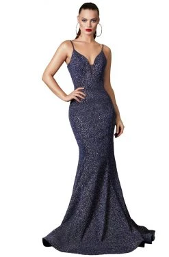 Cinderella Divine - CB054 Glitter Deep V-neck Mermaid Dress