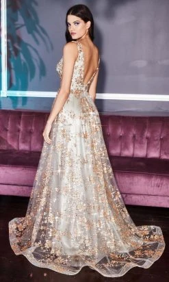 Cinderella Divine - CB068 Metallic Lace Print Glitter Net A-Line Gown