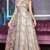 Cinderella Divine - CB068 Metallic Lace Print Glitter Net A-Line Gown 1 Cinderella Divine - CB068 Metallic Lace Print Glitter Net A-Line Gown
