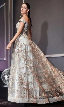 Cinderella Divine - CB069 Embellished Print Off Shoulder Gown