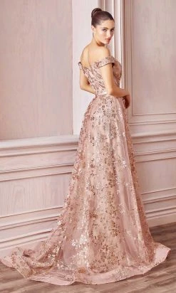 Cinderella Divine - CB069 Embellished Print Off Shoulder Gown