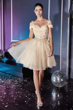 Cinderella Divine - CD0132 Cold Shoulder Glitter Tulle Cocktail Dress