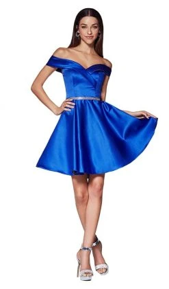 Cinderella Divine - CD0140 Off Shoulder Satin A-Line Dress