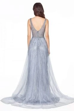 Cinderella Divine - CD0152 Deep V-neck Glitter Tulle A-line Dress