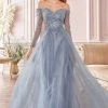 Cinderella Divine - CD0172 Off-Shoulder Beaded Glitter Tulle Gown