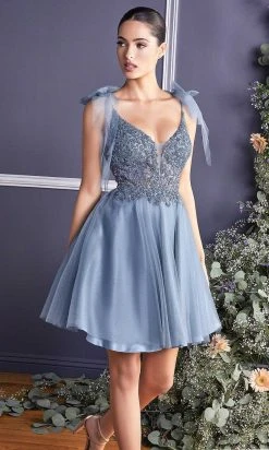 Cinderella Divine - CD0174 Embellished Deep V Neck A-line Dress