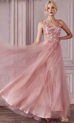 Cinderella Divine CD0181 - Floral Applique Prom Dress