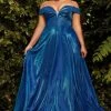 Cinderella Divine - CD210C Metallic Glitter One Shoulder A-Line Gown 2 Cinderella Divine - CD210C Metallic Glitter One Shoulder A-Line Gown