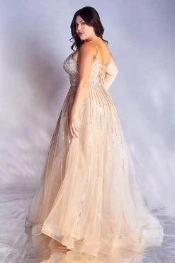 Cinderella Divine - CD940C Plunging V Neck A-Line Gown