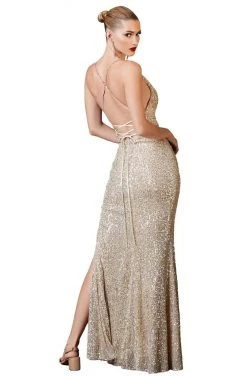 Cinderella Divine - CF199 Sequin Cowl Neckline Sheath Dress 11 Cinderella Divine - CF199 Sequin Cowl Neckline Sheath Dress