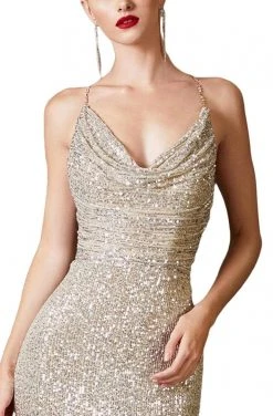 Cinderella Divine - CF199 Sequin Cowl Neckline Sheath Dress 10 Cinderella Divine - CF199 Sequin Cowl Neckline Sheath Dress
