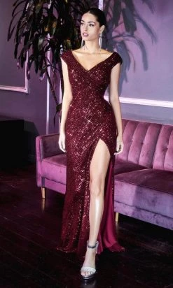 Cinderella Divine - CH198 Sparkly Full Sequin High Slit Gown 13 Cinderella Divine - CH198 Sparkly Full Sequin High Slit Gown
