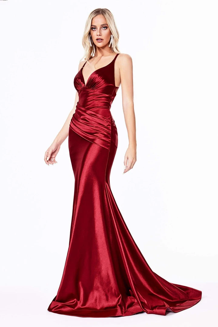 Cinderella Divine - CH236 Open Back Ruched Satin Evening Gown 3 Cinderella Divine - CH236 Open Back Ruched Satin Evening Gown