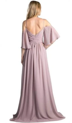 Cinderella Divine - CJ267 Cold Shoulders Flutter Sleeve Evening Dress