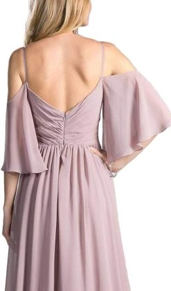 Cinderella Divine - CJ267 Cold Shoulders Flutter Sleeve Evening Dress