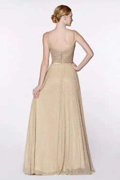 Cinderella Divine - CJ269 Shirred Surplice Metallic Knit A-Line Gown