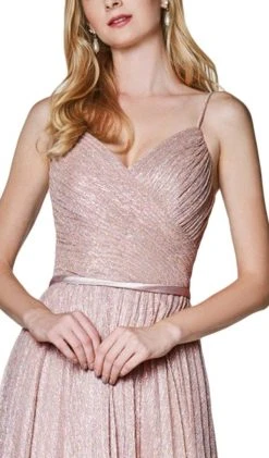 Cinderella Divine - CJ269 Shirred Surplice Metallic Knit A-Line Gown