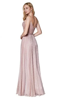 Cinderella Divine - CJ269 Shirred Surplice Metallic Knit A-Line Gown