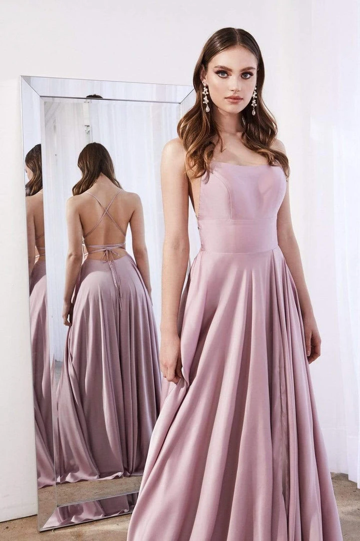Cinderella Divine - CJ527 Long Crisscross Back Satin A-Line Dress 6 Cinderella Divine - CJ527 Long Crisscross Back Satin A-Line Dress