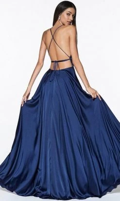 Cinderella Divine - CJ527 Long Crisscross Back Satin A-Line Dress