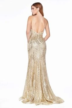 Cinderella Divine - CR844 Plunging V Neck Glitter Mermaid Gown