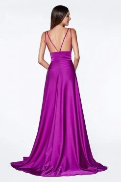 Cinderella Divine - CS034 Plunging V-neck A-line Gown With Train