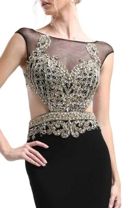 Cinderella Divine - Gold Embellished Illusion Bateau Sheath Dress