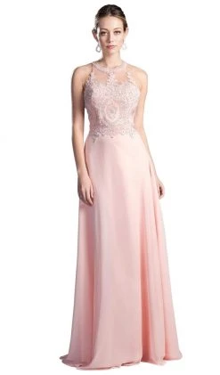 Cinderella Divine - Illusion Jewel Tonal Appliqued Long Evening Gown