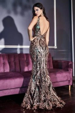 Cinderella Divine - J811 Plunging V Neck Print Dress