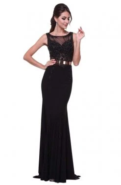 Cinderella Divine - JC4022 Jewel Neck Beaded Long Sheath Dress