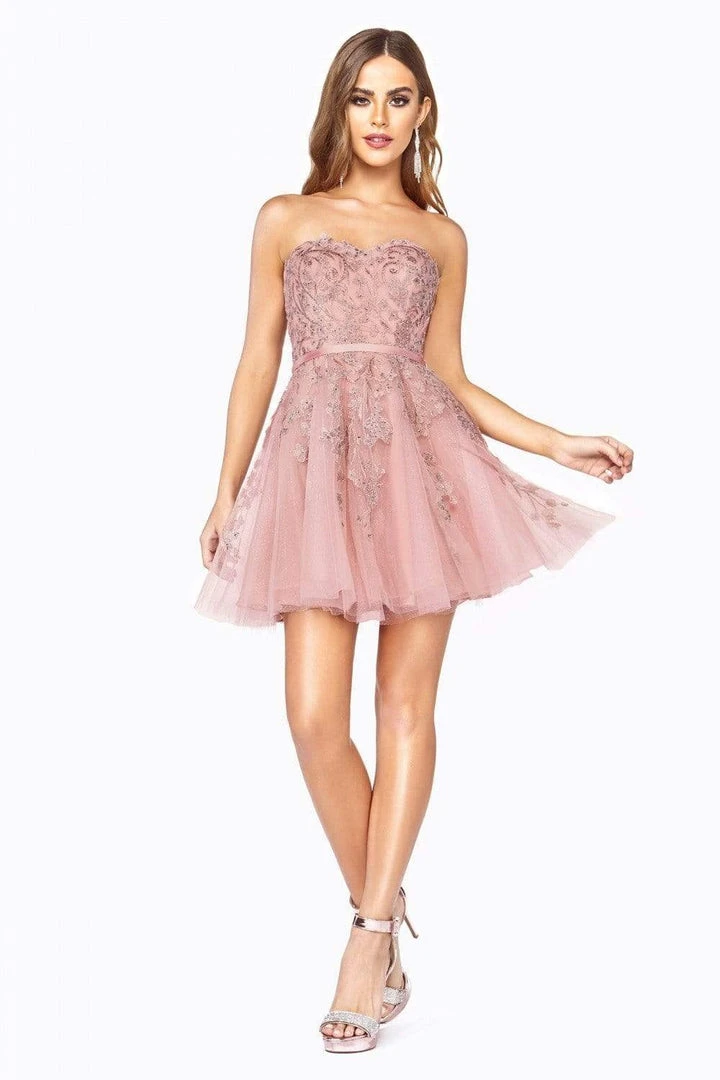 Cinderella Divine - KV1048 Floral Applique Sweetheart A-line Dress 3 Cinderella Divine - KV1048 Floral Applique Sweetheart A-line Dress