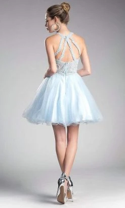 Cinderella Divine - Lace Appliqued Strappy Back Cocktail Dress