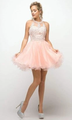 Cinderella Divine - Lace Appliqued Strappy Back Cocktail Dress