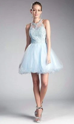 Cinderella Divine - Lace Appliqued Strappy Back Cocktail Dress