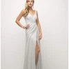 Cinderella Divine - Ruched V-neck Shimmer Fabric Sheath Dress