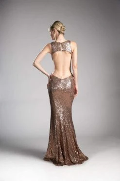 Cinderella Divine - Sequined Plunging Fitted Evening Gown