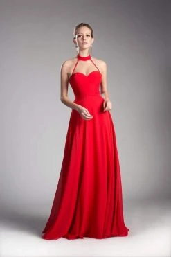 Cinderella Divine - Sleeveless Sleek Halter A-line Dress