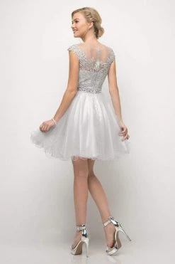 Cinderella Divine - UJ0012 Illusion Shoulders Ruffled Hem Cocktail Dress