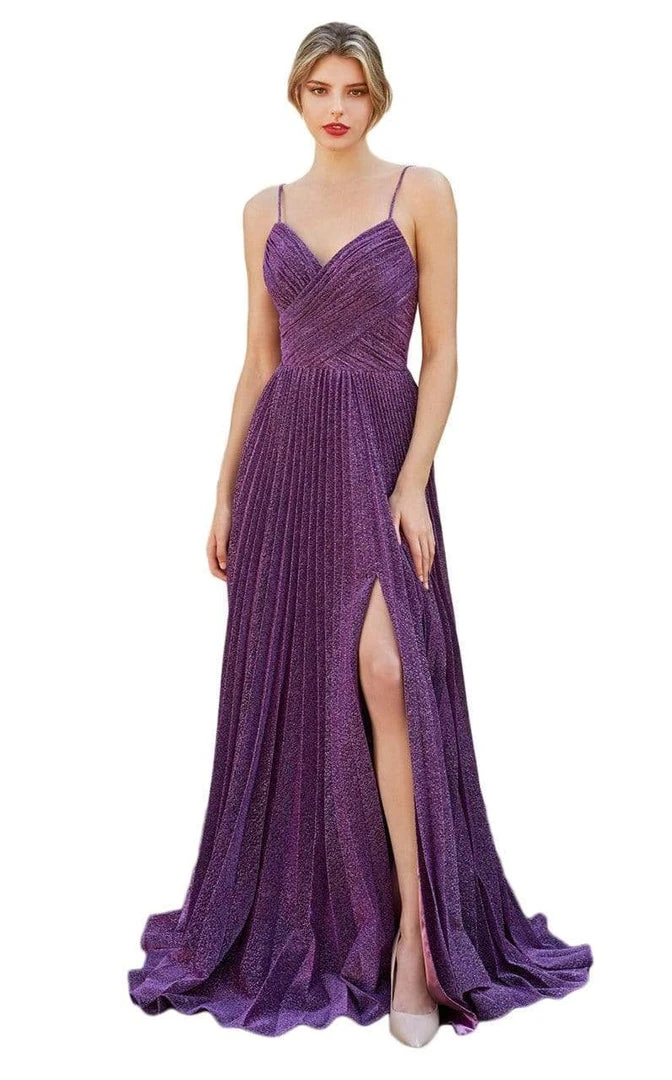 Cinderella Divine - V Neck Pleated Metallic A-Line Dress CJ534 - 1 Pc Mauve In Size 6 Available 3 Cinderella Divine - V Neck Pleated Metallic A-Line Dress CJ534 - 1 Pc Mauve In Size 6 Available
