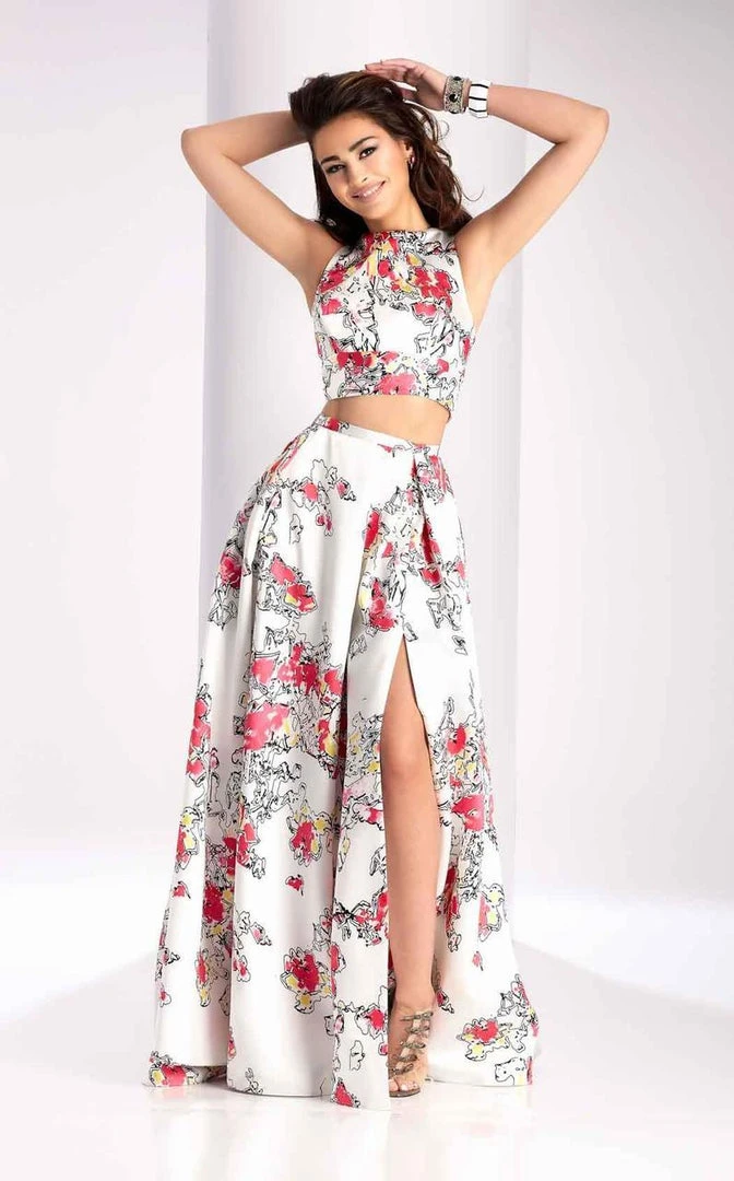 Long Dresses Clarisse - 3002 Two Piece Printed Mikado Dress 3 Long Dresses Clarisse - 3002 Two Piece Printed Mikado Dress