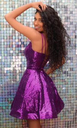 Clarisse 30206 - Sequined V-Neck Cocktail Dress