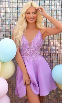 Clarisse 30213 - Appliqued V-Neck Chiffon Cocktail Dress