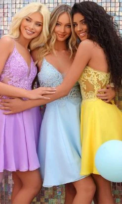 Clarisse 30213 - Appliqued V-Neck Chiffon Cocktail Dress