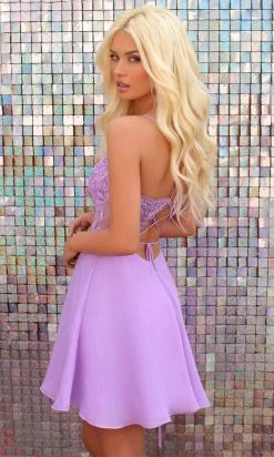 Clarisse 30213 - Appliqued V-Neck Chiffon Cocktail Dress