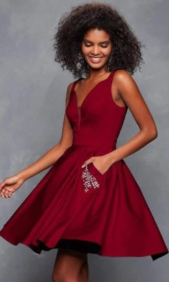 Clarisse - 3613 Illusion Plunging V Neckline Fit And Flare Short Dress