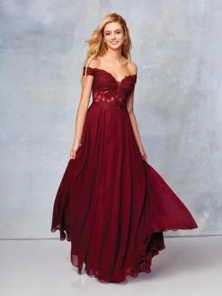 Clarisse - 3774 Lace Appliqued Corset Lace-Up Back Chiffon Prom Gown