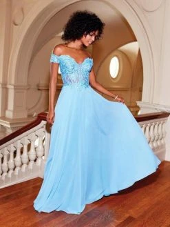 Clarisse - 3774 Lace Appliqued Corset Lace-Up Back Chiffon Prom Gown