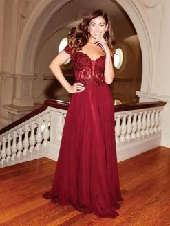 Clarisse - 3774 Lace Appliqued Corset Lace-Up Back Chiffon Prom Gown