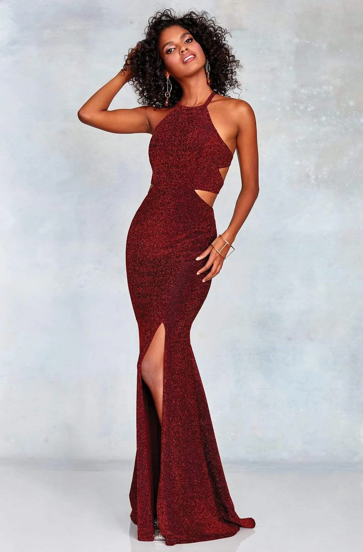 Clarisse - 3789 Lace-Up Halter Shimmer Jersey Gown 4 Clarisse - 3789 Lace-Up Halter Shimmer Jersey Gown