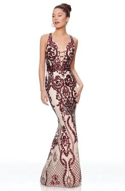 Clarisse - 3797 Sequined Deep V-neck Mermaid Dress